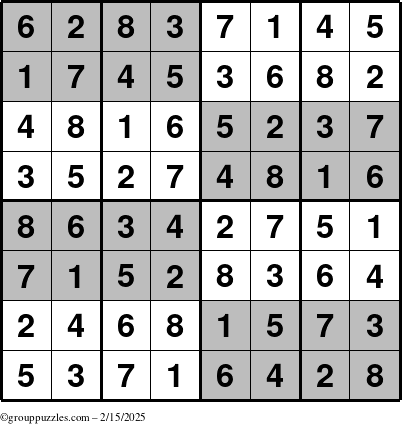 The grouppuzzles.com Answer grid for the SuperSudoku-8 puzzle for Saturday February 15, 2025