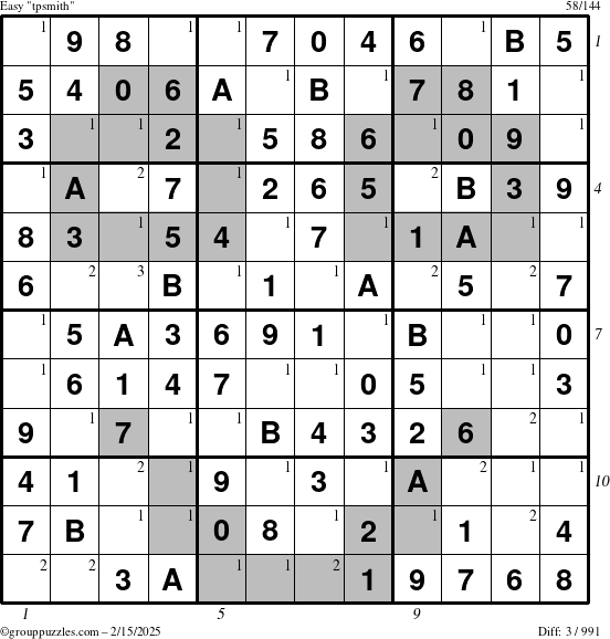 The grouppuzzles.com Easy tpsmith puzzle for Saturday February 15, 2025 with all 3 steps marked