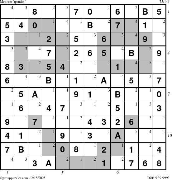 The grouppuzzles.com Medium tpsmith puzzle for Saturday February 15, 2025 with all 5 steps marked