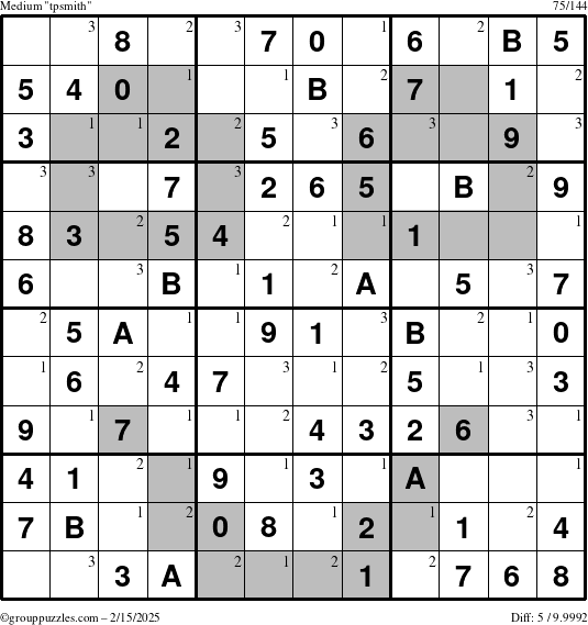 The grouppuzzles.com Medium tpsmith puzzle for Saturday February 15, 2025 with the first 3 steps marked