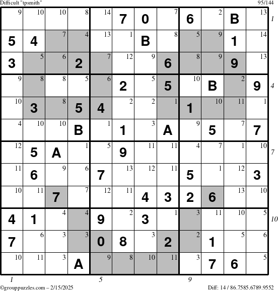 The grouppuzzles.com Difficult tpsmith puzzle for Saturday February 15, 2025 with all 14 steps marked