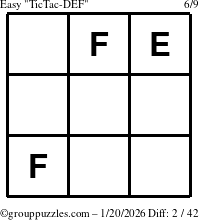 The grouppuzzles.com Easy TicTac-DEF puzzle for Tuesday January 20, 2026
