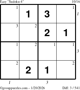 The grouppuzzles.com Easy Sudoku-4 puzzle for Tuesday January 20, 2026 with all 3 steps marked