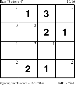 The grouppuzzles.com Easy Sudoku-4 puzzle for Tuesday January 20, 2026 with the first 3 steps marked