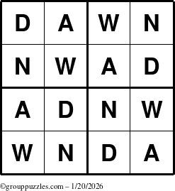 The grouppuzzles.com Answer grid for the Dawn puzzle for Tuesday January 20, 2026