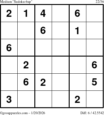 The grouppuzzles.com Medium Sudoku-6up puzzle for Tuesday January 20, 2026