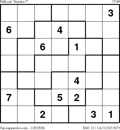 The grouppuzzles.com Difficult Sudoku-7 puzzle for Tuesday January 20, 2026