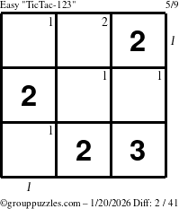 The grouppuzzles.com Easy TicTac-123 puzzle for Tuesday January 20, 2026 with all 2 steps marked