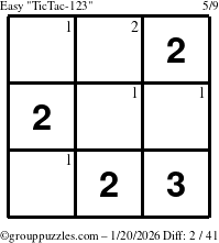 The grouppuzzles.com Easy TicTac-123 puzzle for Tuesday January 20, 2026 with the first 2 steps marked