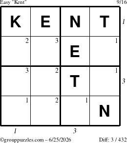 The grouppuzzles.com Easy Kent puzzle for Thursday June 25, 2026 with all 3 steps marked