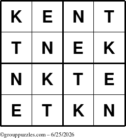 The grouppuzzles.com Answer grid for the Kent puzzle for Thursday June 25, 2026