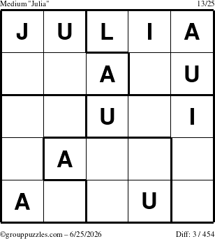 The grouppuzzles.com Medium Julia puzzle for Thursday June 25, 2026