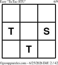 The grouppuzzles.com Easy TicTac-STU puzzle for Thursday June 25, 2026