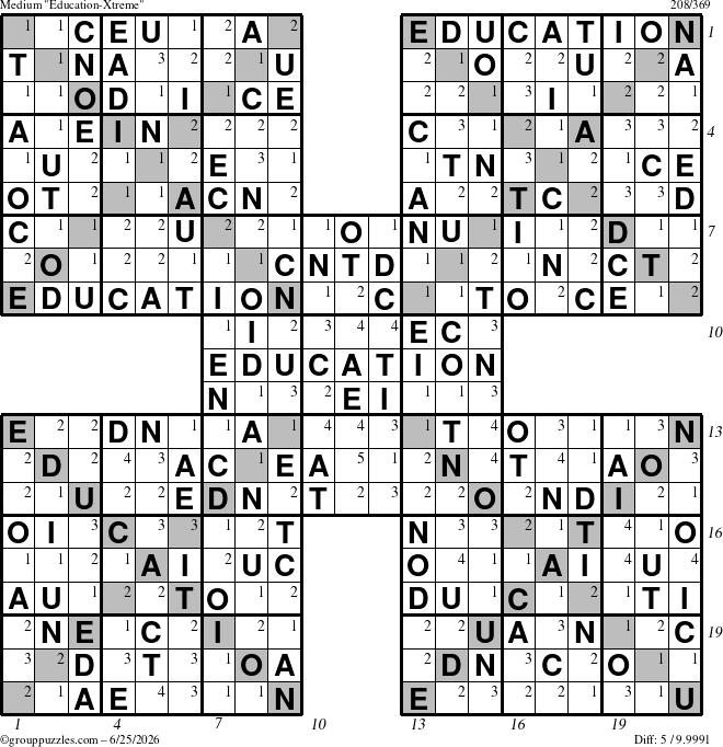 The grouppuzzles.com Medium Education-Xtreme puzzle for Thursday June 25, 2026 with all 5 steps marked