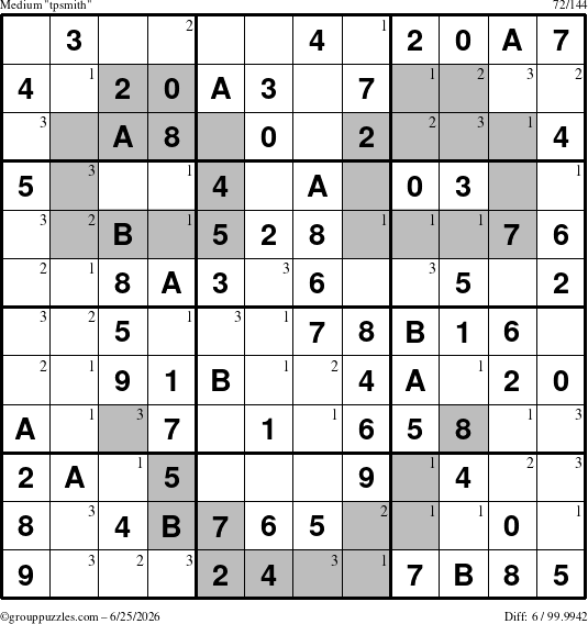 The grouppuzzles.com Medium tpsmith puzzle for Thursday June 25, 2026 with the first 3 steps marked