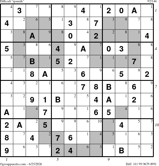 The grouppuzzles.com Difficult tpsmith puzzle for Thursday June 25, 2026 with all 10 steps marked