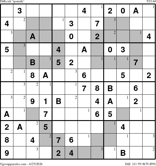 The grouppuzzles.com Difficult tpsmith puzzle for Thursday June 25, 2026 with the first 3 steps marked