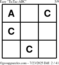 The grouppuzzles.com Easy TicTac-ABC puzzle for Wednesday July 23, 2025