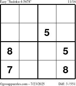 The grouppuzzles.com Easy Sudoku-4-5678 puzzle for Wednesday July 23, 2025