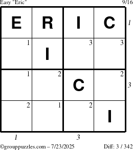 The grouppuzzles.com Easy Eric puzzle for Wednesday July 23, 2025 with all 3 steps marked