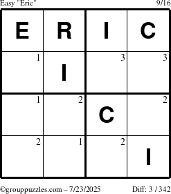 The grouppuzzles.com Easy Eric puzzle for Wednesday July 23, 2025 with the first 3 steps marked