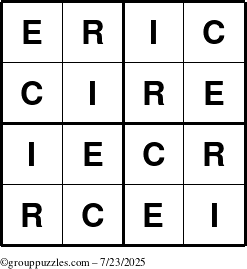 The grouppuzzles.com Answer grid for the Eric puzzle for Wednesday July 23, 2025