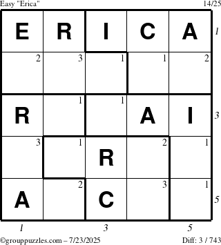 The grouppuzzles.com Easy Erica puzzle for Wednesday July 23, 2025 with all 3 steps marked