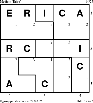 The grouppuzzles.com Medium Erica puzzle for Wednesday July 23, 2025 with all 3 steps marked