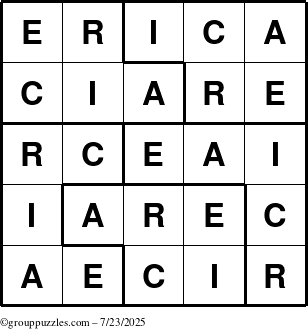 The grouppuzzles.com Answer grid for the Erica puzzle for Wednesday July 23, 2025
