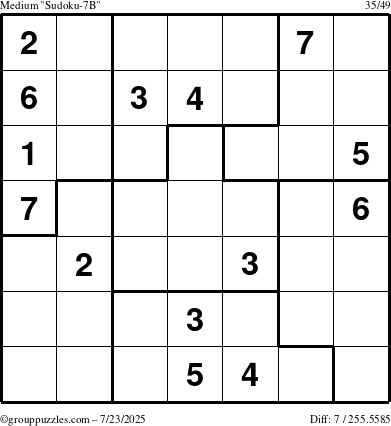 The grouppuzzles.com Medium Sudoku-7B puzzle for Wednesday July 23, 2025