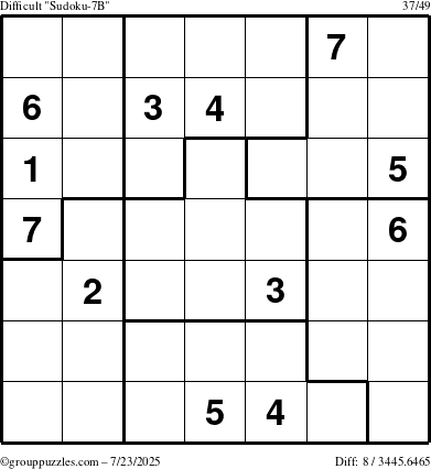 The grouppuzzles.com Difficult Sudoku-7B puzzle for Wednesday July 23, 2025