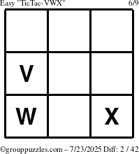The grouppuzzles.com Easy TicTac-VWX puzzle for Wednesday July 23, 2025