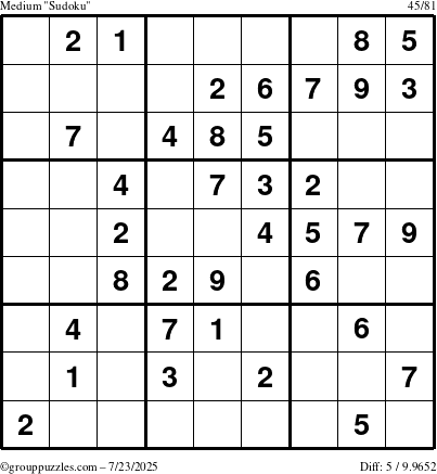 The grouppuzzles.com Medium Sudoku puzzle for Wednesday July 23, 2025