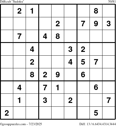 The grouppuzzles.com Difficult Sudoku puzzle for Wednesday July 23, 2025