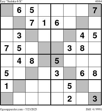 The grouppuzzles.com Easy Sudoku-8-X puzzle for Wednesday July 23, 2025