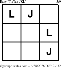 The grouppuzzles.com Easy TicTac-JKL puzzle for Sunday June 28, 2026