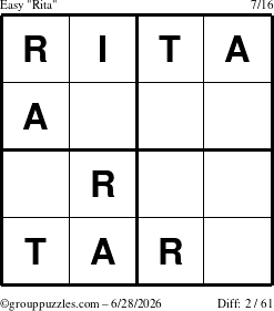 The grouppuzzles.com Easy Rita puzzle for Sunday June 28, 2026