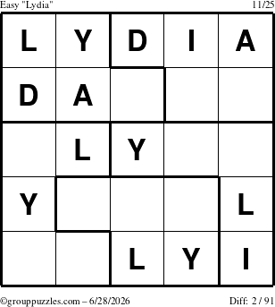 The grouppuzzles.com Easy Lydia puzzle for Sunday June 28, 2026