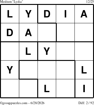 The grouppuzzles.com Medium Lydia puzzle for Sunday June 28, 2026