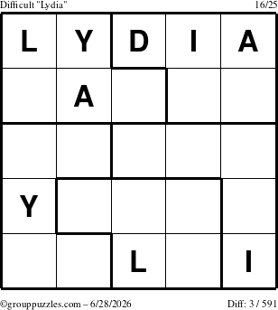 The grouppuzzles.com Difficult Lydia puzzle for Sunday June 28, 2026