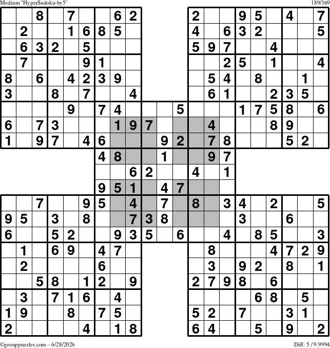 The grouppuzzles.com Medium HyperSudoku-by5 puzzle for Sunday June 28, 2026