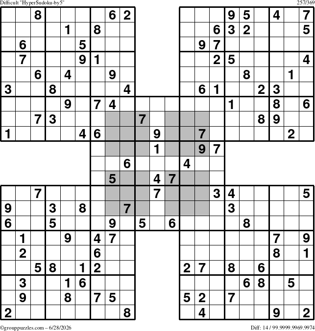 The grouppuzzles.com Difficult HyperSudoku-by5 puzzle for Sunday June 28, 2026