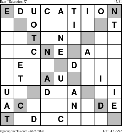 The grouppuzzles.com Easy Education-X puzzle for Sunday June 28, 2026