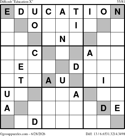 The grouppuzzles.com Difficult Education-X puzzle for Sunday June 28, 2026