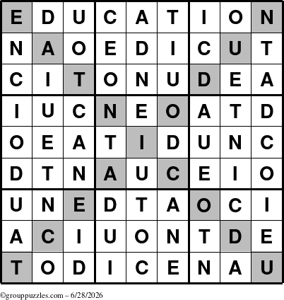 The grouppuzzles.com Answer grid for the Education-X puzzle for Sunday June 28, 2026