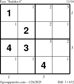 The grouppuzzles.com Easy Sudoku-4 puzzle for Sunday January 26, 2025 with all 3 steps marked