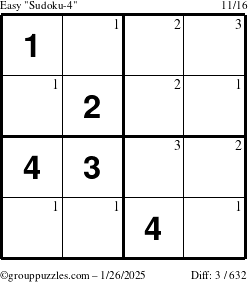 The grouppuzzles.com Easy Sudoku-4 puzzle for Sunday January 26, 2025 with the first 3 steps marked