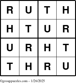 The grouppuzzles.com Answer grid for the Ruth puzzle for Sunday January 26, 2025