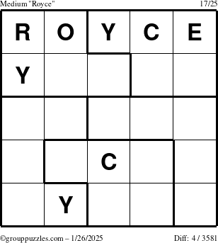 The grouppuzzles.com Medium Royce puzzle for Sunday January 26, 2025