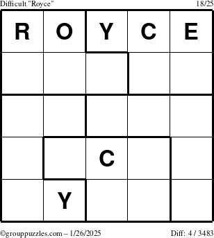 The grouppuzzles.com Difficult Royce puzzle for Sunday January 26, 2025